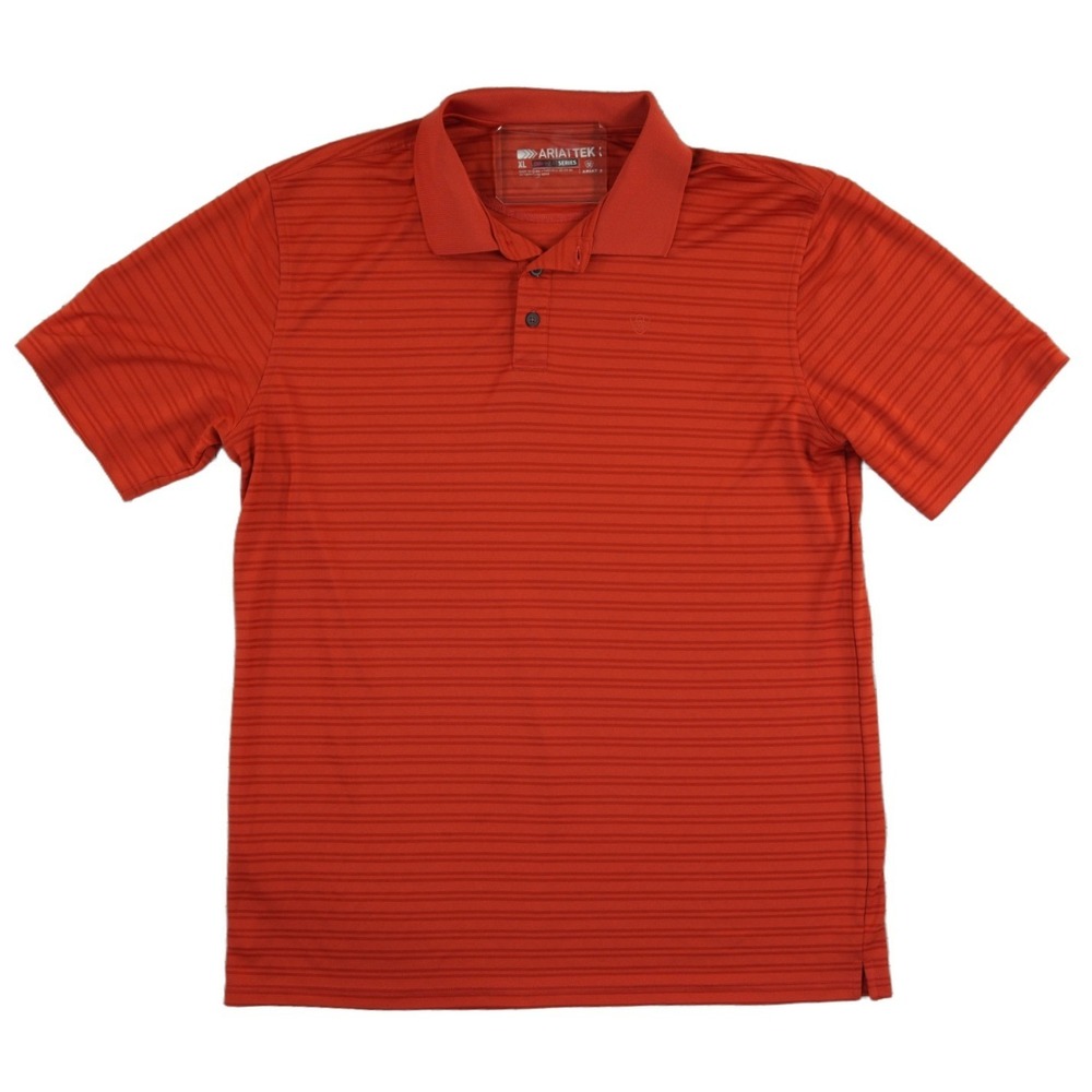 Ariat Polo Shirt Mens Size XL Burnt Orange Striped‎ AriatTEK Heat Series Top